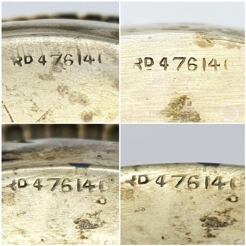 340 - Four Antique 800 Silver Condiment Bowls with Silver Spoons and Three Blue Glass Liners. Comes in ori... 