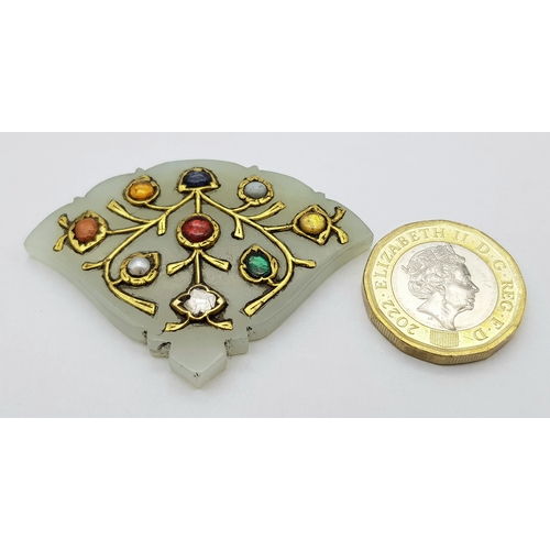 193 - An Antique Mughal-Style Haldili Jade and Gold Inlay Precious Gemstone Amulet. Featuring an inlay of ... 