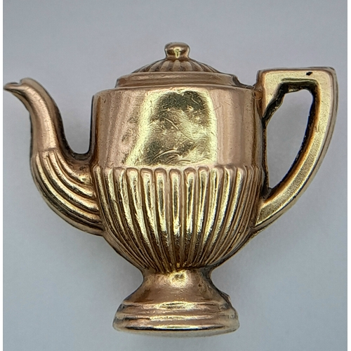 492 - A 9K Gold Coffee Pot Pendant. 2cm. 1.3g.