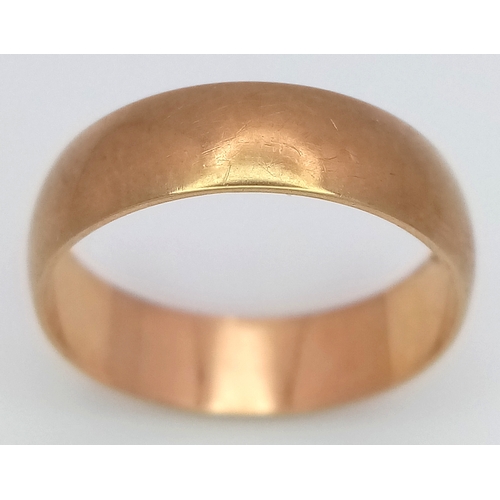 55 - A 9K Yellow Gold Band Ring. 6mm width. Size L. 2.2g.