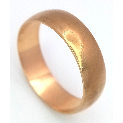 55 - A 9K Yellow Gold Band Ring. 6mm width. Size L. 2.2g.