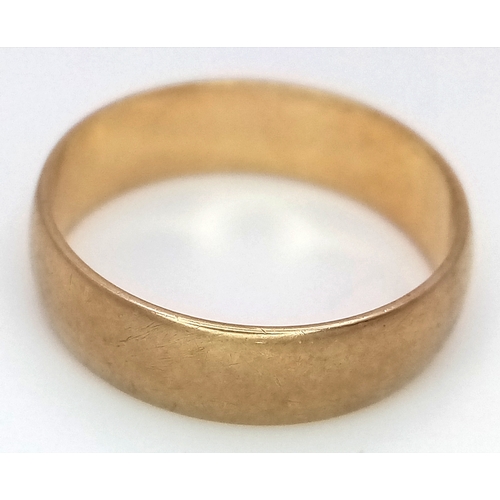55 - A 9K Yellow Gold Band Ring. 6mm width. Size L. 2.2g.