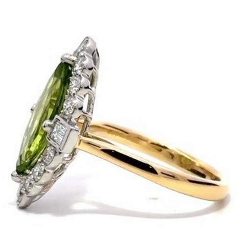 361 - An 18K Yellow Gold and Platinum, natural Peridot and Diamond Ring. Peridot - 2.57ct. Diamond - 0.96c... 