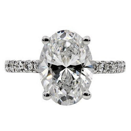 235 - A Platinum Oval Cut Lab-Grown Diamond Ring, claw set with a 3.02ct oval-cut diamond, with round bril... 