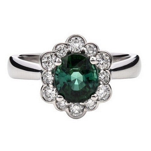 345 - A Platinum natural Green Tourmaline and Diamond Ring. Green tourmaline - 1.23ct. Diamond - 0.34ct. S... 