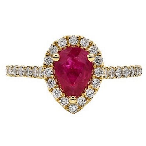 352 - An 18K Yellow Gold natural Ruby and Diamond Ring. Ruby - 0.7ct. Diamond - 0.34ctw. Size L 1/2. 2.67g... 