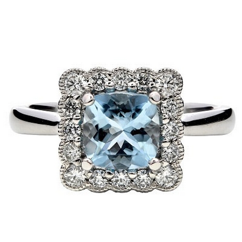 224 - A Platinum natural Aquamarine and Diamond Ring. Aquamarine - 0.83ct. Diamond - 0.30ct. Size M. 5.9g ... 