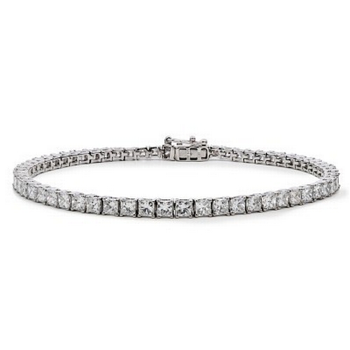 62 - A 9K White Gold Lab-Grown Diamond Tennis Bracelet. 6ctw princess cut diamonds. 7 inches length. 7.87... 