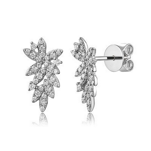 97 - A Pair of 18K White Gold, Micro-Set Diamond Drop Earrings in Leaf Form. 0.37ctw. 2.14g total weight.... 