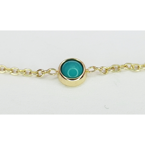 666 - A 14K Yellow Gold Bracelet with Turquoise Accent. 18cm. 0.9g. MT11.