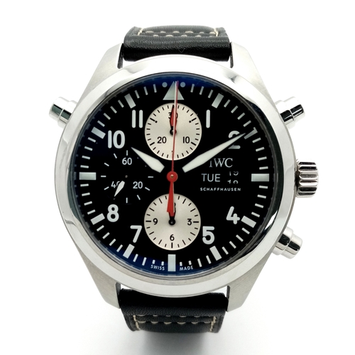 61 - An IWC Pilot's Double Chronograph Automatic Gents Watch. Limited edition 21/50. Black leather strap.... 