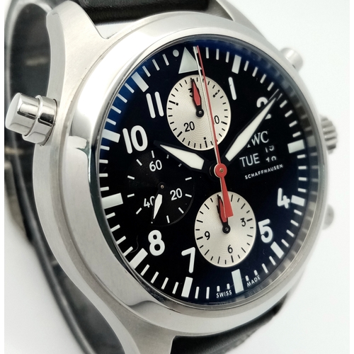 61 - An IWC Pilot's Double Chronograph Automatic Gents Watch. Limited edition 21/50. Black leather strap.... 