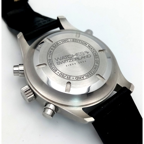 61 - An IWC Pilot's Double Chronograph Automatic Gents Watch. Limited edition 21/50. Black leather strap.... 