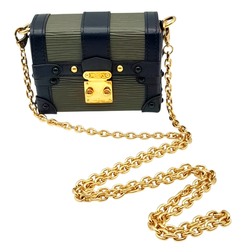 64 - A Louis Vuitton Petite Malle Style Mini Chain Bag. Crafted in green textured leather panels with bla... 