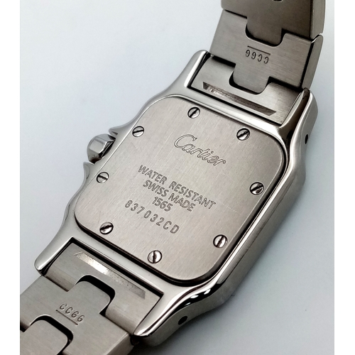 68 - A Cartier Santos Galbee Quartz Ladies Watch. Stainless steel bracelet and case - 24 x 35mm. Ice blue... 