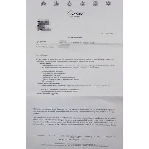 68 - A Cartier Santos Galbee Quartz Ladies Watch. Stainless steel bracelet and case - 24 x 35mm. Ice blue... 