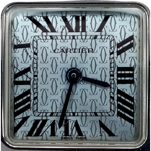 68 - A Cartier Santos Galbee Quartz Ladies Watch. Stainless steel bracelet and case - 24 x 35mm. Ice blue... 