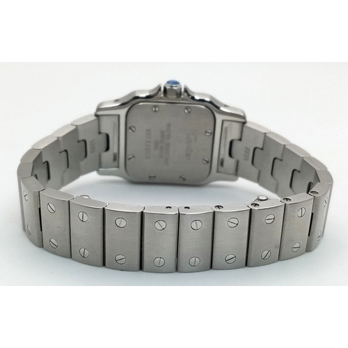 68 - A Cartier Santos Galbee Quartz Ladies Watch. Stainless steel bracelet and case - 24 x 35mm. Ice blue... 