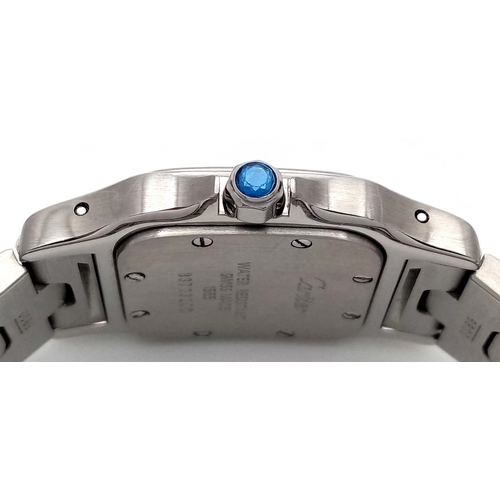 68 - A Cartier Santos Galbee Quartz Ladies Watch. Stainless steel bracelet and case - 24 x 35mm. Ice blue... 