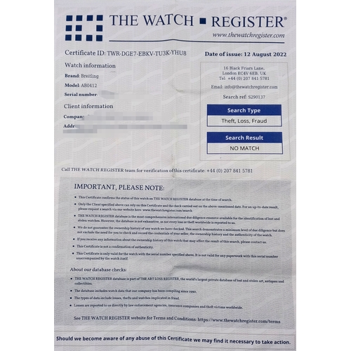 75 - A Breitling Chronomat Limited Edition Automatic Gents Watch. Model AB0412. Stainless steel bracelet ... 