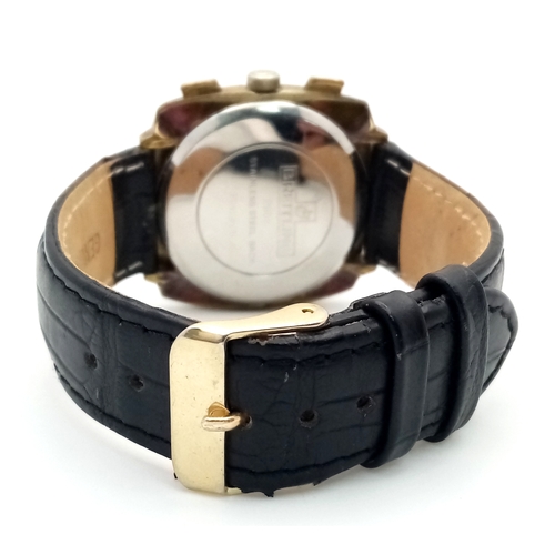 86 - A Vintage Breitling Top Time Gents Chronograph Watch. Black leather strap. Gilded case - 39mm. Silve... 
