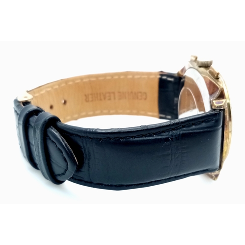 86 - A Vintage Breitling Top Time Gents Chronograph Watch. Black leather strap. Gilded case - 39mm. Silve... 