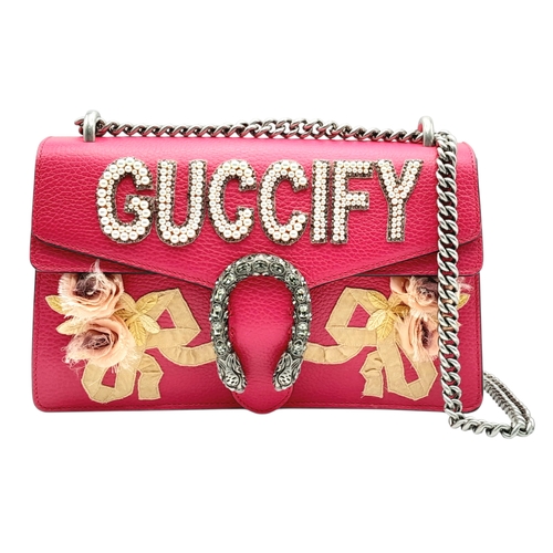92 - A Gucci Dionysus Embellished Leather Shoulder Bag. Crafted in vibrant pink textured leather, featuri... 