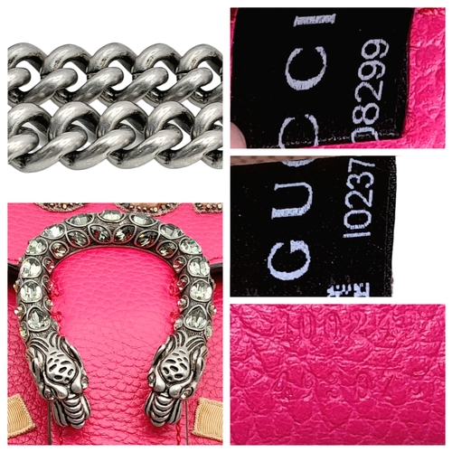 92 - A Gucci Dionysus Embellished Leather Shoulder Bag. Crafted in vibrant pink textured leather, featuri... 