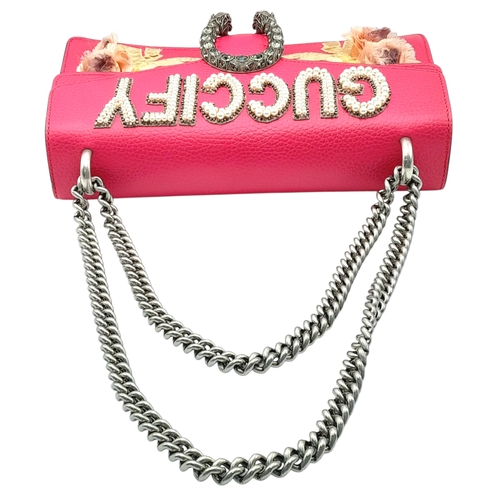 92 - A Gucci Dionysus Embellished Leather Shoulder Bag. Crafted in vibrant pink textured leather, featuri... 