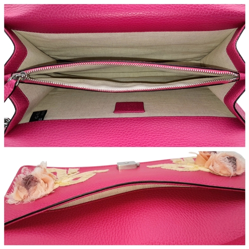 92 - A Gucci Dionysus Embellished Leather Shoulder Bag. Crafted in vibrant pink textured leather, featuri... 