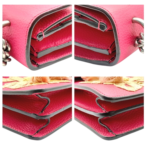 92 - A Gucci Dionysus Embellished Leather Shoulder Bag. Crafted in vibrant pink textured leather, featuri... 