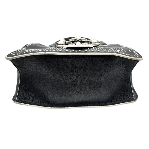 99 - A Miu Miu Black Embellished Handbag. Leather exterior with white stone, faux pearl and stud embellis... 