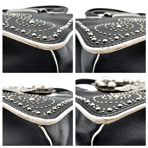 99 - A Miu Miu Black Embellished Handbag. Leather exterior with white stone, faux pearl and stud embellis... 