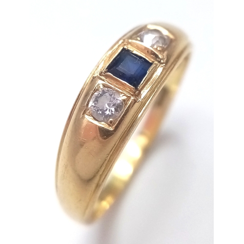 105 - Beautiful 18 CARAT GOLD,  DIAMOND and SAPPHIRE MODERNIST RING. Nice minimalist Clean Lines. 3.36 Gra... 