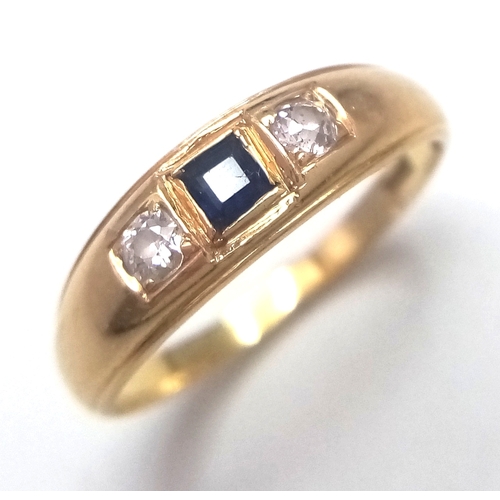 105 - Beautiful 18 CARAT GOLD,  DIAMOND and SAPPHIRE MODERNIST RING. Nice minimalist Clean Lines. 3.36 Gra... 