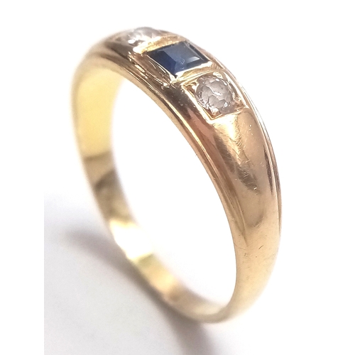 105 - Beautiful 18 CARAT GOLD,  DIAMOND and SAPPHIRE MODERNIST RING. Nice minimalist Clean Lines. 3.36 Gra... 
