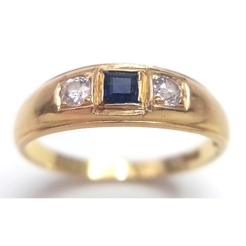 105 - Beautiful 18 CARAT GOLD,  DIAMOND and SAPPHIRE MODERNIST RING. Nice minimalist Clean Lines. 3.36 Gra... 
