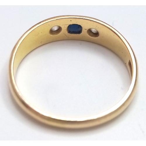 105 - Beautiful 18 CARAT GOLD,  DIAMOND and SAPPHIRE MODERNIST RING. Nice minimalist Clean Lines. 3.36 Gra... 
