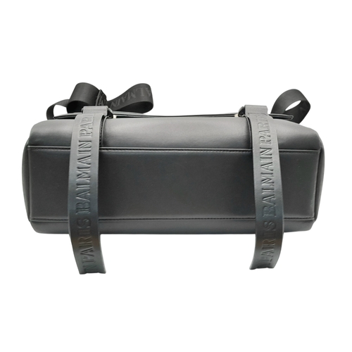 106 - A Balmain Black Leather Messenger Bag. Crafted from smooth black leather with an embossed “BALMAIN P... 