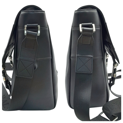 106 - A Balmain Black Leather Messenger Bag. Crafted from smooth black leather with an embossed “BALMAIN P... 