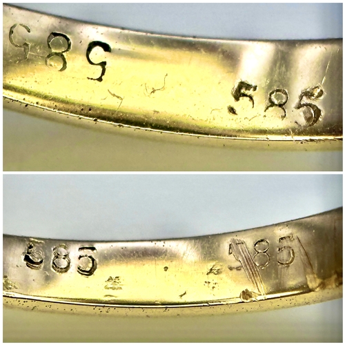 109 - A 14K YELLOW GOLD, DIAMOND AND RED GEMSTONE, CLUSTER RING. 3.3G, SIZE K. A/S 1328 - 1