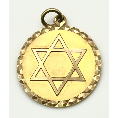 110 - A 9K Yellow Gold Star of David Pendant with Map on Reverse. 
22mm diameter. 7g.