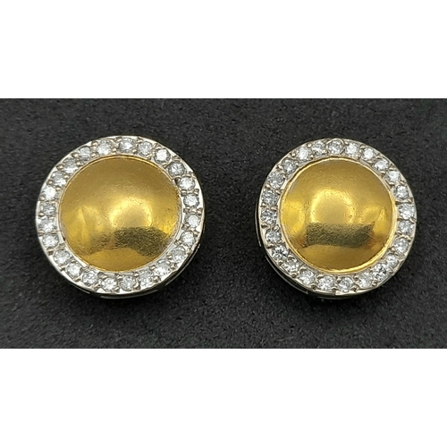 114 - A PAIR OF 18K 2 COLOUR GOLD, DIAMOND SET, STUD EARRINGS. 3.4G. SC 7085