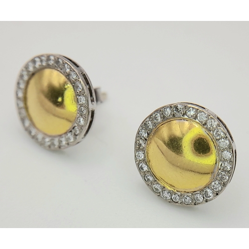 114 - A PAIR OF 18K 2 COLOUR GOLD, DIAMOND SET, STUD EARRINGS. 3.4G. SC 7085
