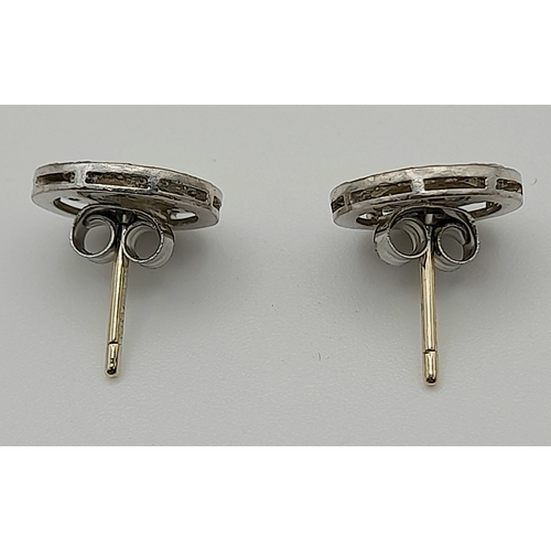 114 - A PAIR OF 18K 2 COLOUR GOLD, DIAMOND SET, STUD EARRINGS. 3.4G. SC 7085