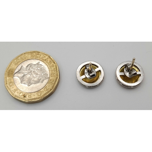 114 - A PAIR OF 18K 2 COLOUR GOLD, DIAMOND SET, STUD EARRINGS. 3.4G. SC 7085