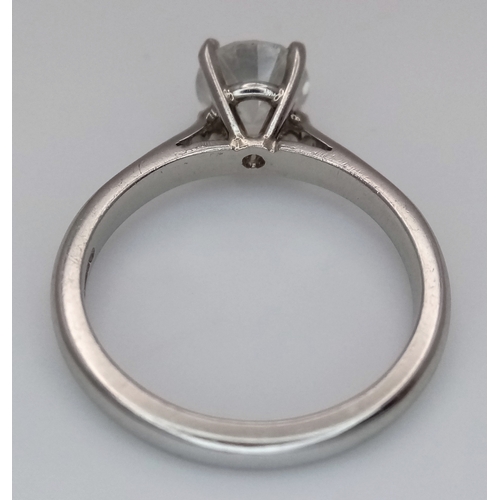 116 - A PLATINUM, DIAMOND SOLITAIRE RING. ROUND BRILLIANT CUT, APPROX 1.00 CTW. 4.7G, SIZE L. SPSA 1006