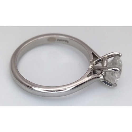 116 - A PLATINUM, DIAMOND SOLITAIRE RING. ROUND BRILLIANT CUT, APPROX 1.00 CTW. 4.7G, SIZE L. SPSA 1006