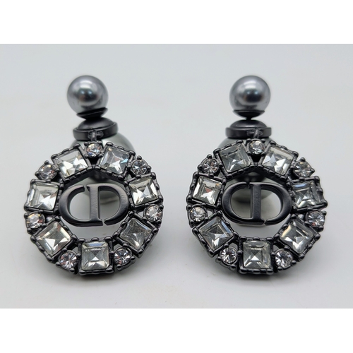 118 - A Christian Dior Limited Edition Grey-Toned Logo and White Stone Necklace and Tribales Earrings Set.... 