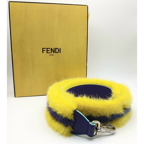 183 - A Fendi Yellow and Purple Shoulder Bag Strap. Fur and leather with silver-toned hardware. Approximat... 